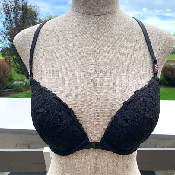 Victoria's Secret Bra 32D Black Lace Padded Push Up Underwire Racerback NWT New - Picture 1 of 16
